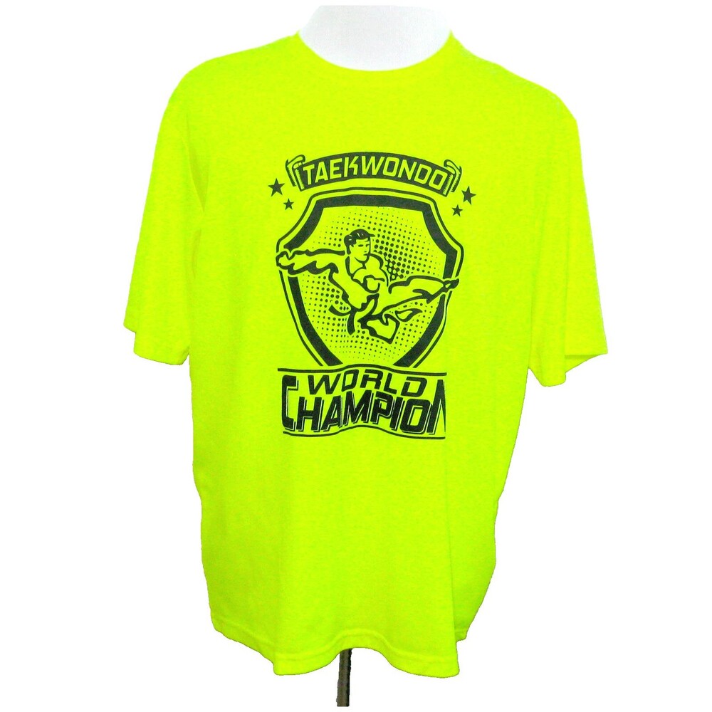 TAEKWONDO World Champion Men's Size XL Neon Yellow Short Sleeve Graphic T-Shirt